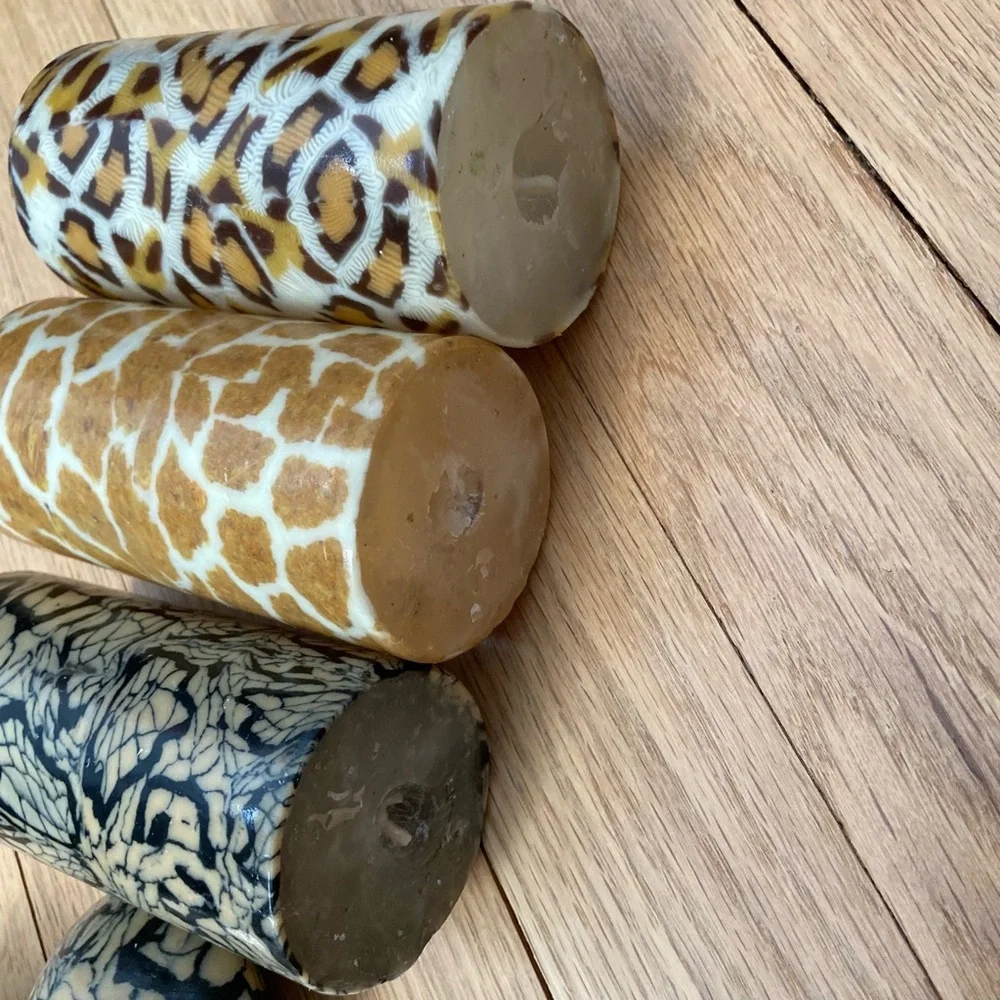 Unscented Animal Print Candles (5) 3 Pillars and 2 mini domes